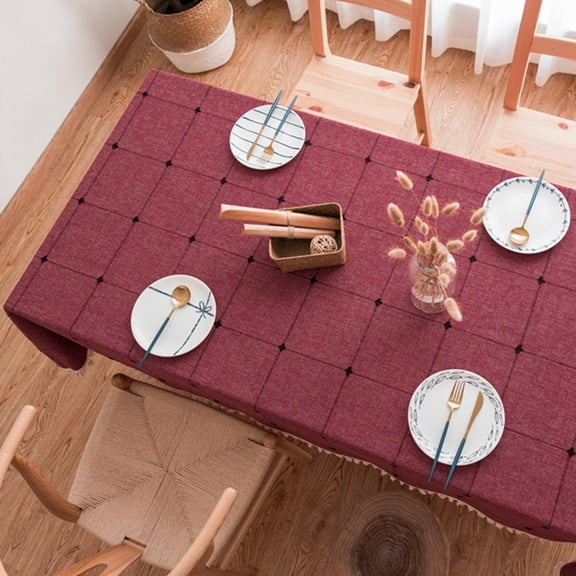Table Cloth,Table Cover,Farmhouse Tablecloth with Tassel Accents,Fit for Kitchen,Dining,Tabletop,Christmas Decor,Wine Red Table Cloth Rectangle Table (35.4 * 55.1in)