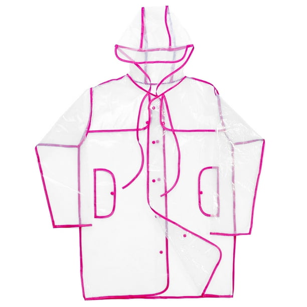 Women s Waterproof Button Transparent Clear Rain Coat Poncho Raincoat Pink