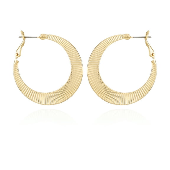 Time and Tru Women'sModern Textured Gold Tone Large Clutchless Hoops