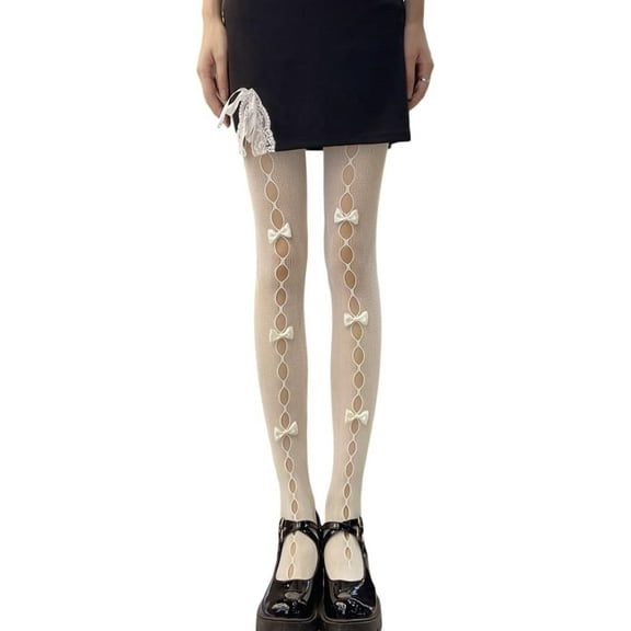1pc Nylon Hollow Bowknot Fishnet Pantyhose Mesh Stockings for Women White 716x288.5x3mm