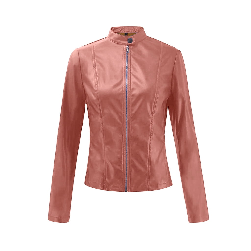 CAICJ98 Black Leather Jacket Women Women's Long Sleeve Soft