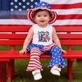 thumbnail image 4 of 4th of July Baby Girl Outfit Toddler Memorial Day Clothes Toddler Girls God bless the USA Flag Sleeveless Camisole Pants Set Independence Day Clothes 3pcs Outfits Set, 4 of 7