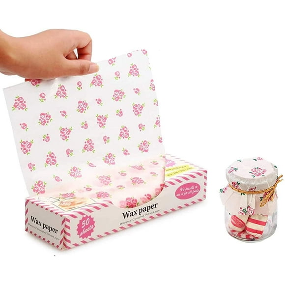 Tatum88 50 Feuilles de Papier de Cire Papier de Pique-Nique Alimentaire Emballage Alimentaire Jetable Papier Anti-Graisses Papiers Alimentaires Doublures Emballage Tissu pour Panier Alimentaire en Plastique (Petite Rose)