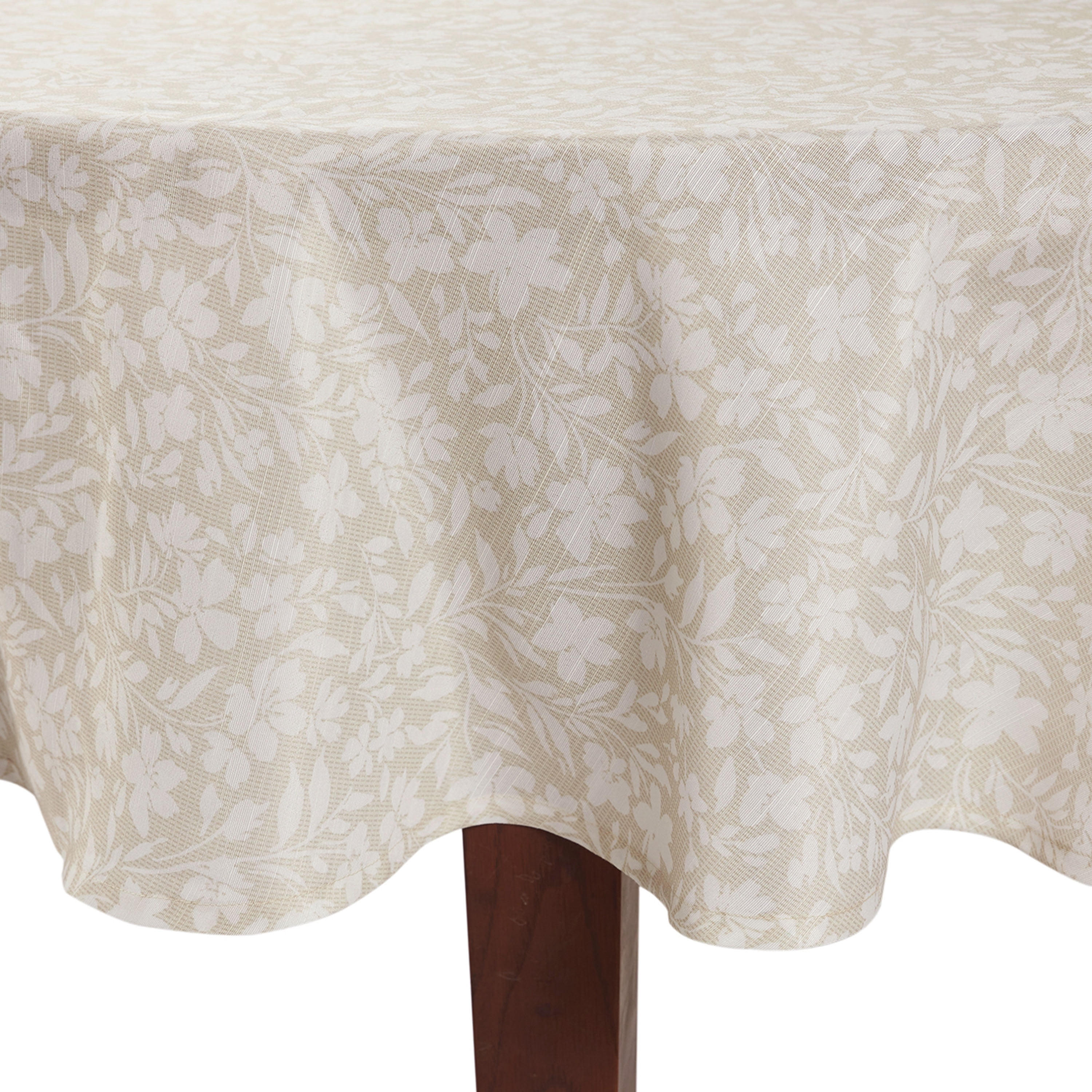 Mainstays Beige Floral Cross Stitch Round Tablecloth 70-Inch Cotton Polyester Blend