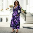thumbnail image 3 of FKELYI Purple Forest Print Womens Long Sleeve Fall Dress V Neck Casual Maxi Dress with Pockets Soft A-Line Flowy Tiered Waist Dresses for Ladies, 2XL, 3 of 6