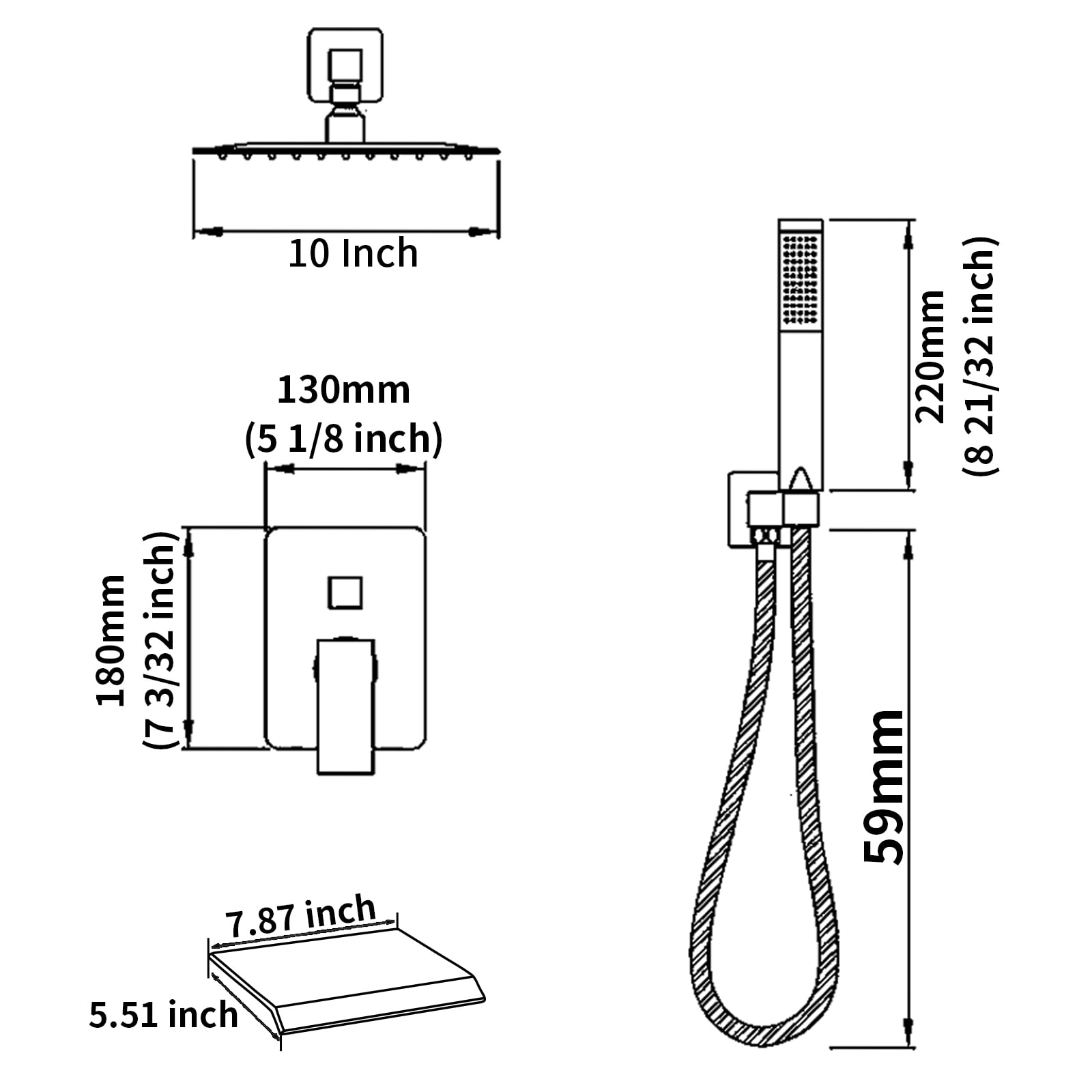 Rain Shower System Brushed Nickel Tub Shower Faucet Set 10 Inch Square Rainfall Shower Head with Handheld Sprayer and Waterfall Tub Spout[Unable ship on weekends,+usps/fedex]