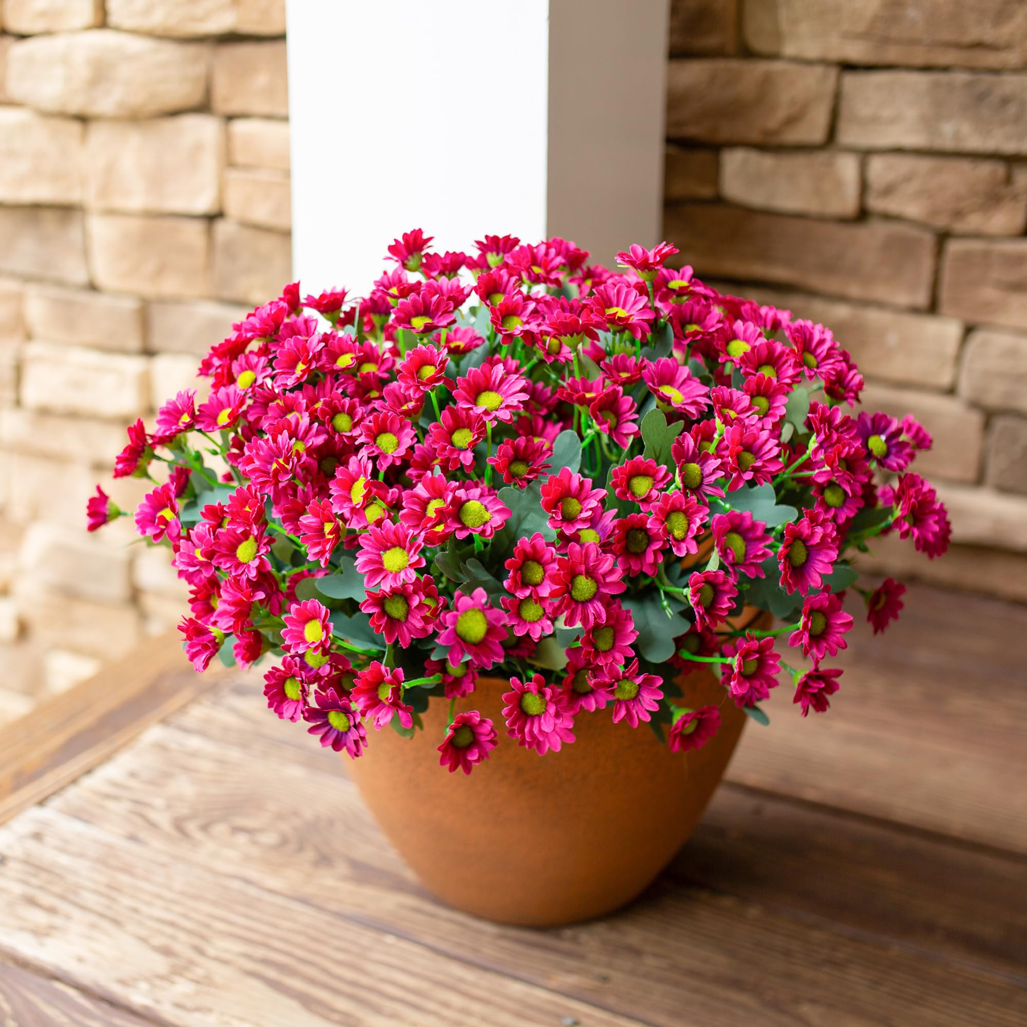 Artificial Flowers for Outdoors Decoration, 6 Bundles Fake Plants Flowers Bouquet Faux Flowers for Outdoor Planter Look Real UV Resistant Silk Flowers for Outside Front Door Porch Patio, Yellow