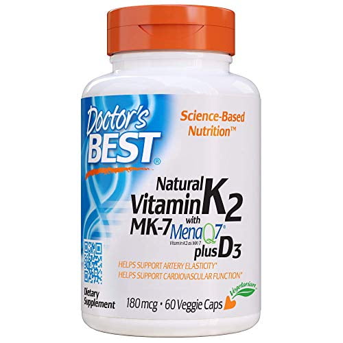 Doctor's Best Natural Vitamin K2 with MK7, 180mcg Plus D3 1000IU, NonGMO, Gluten Free