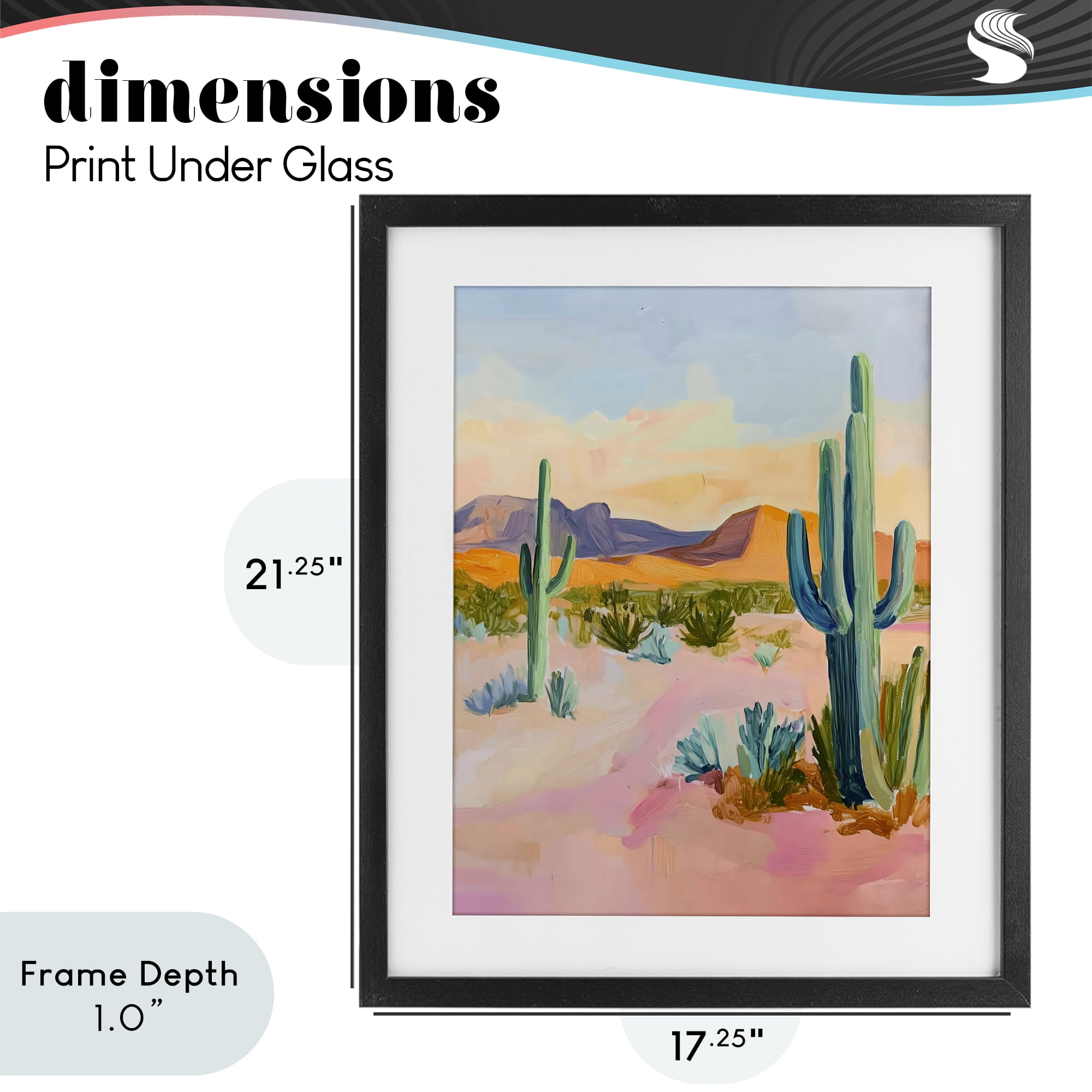 Stupell Industries Cactus Desert with Soft Sunset Black Framed Print Under Glass, design by The Prints Vibe