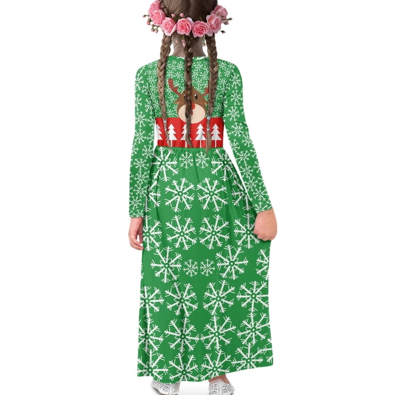 green reindeer dress Christmas inspired green reindeer All-over print long sleeve midi dress