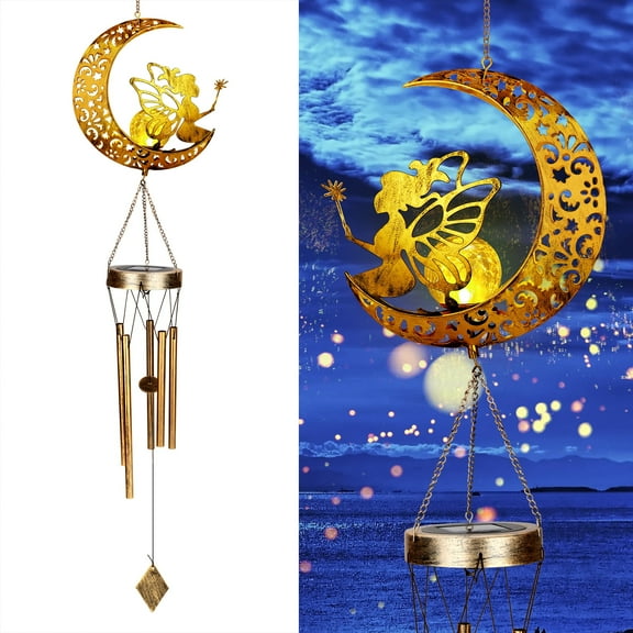 TSV Solar Fairy Wind Chimes, Outdoor Crackle Glass Ball Wind Bell Light for Garden Yard Decor, Gifts