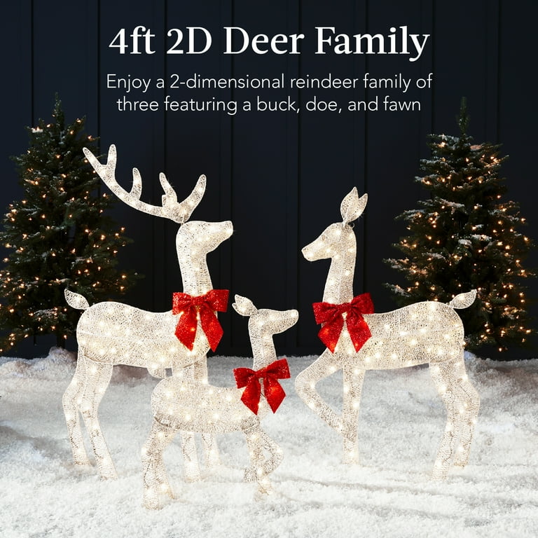 Best Choice Products 4ft 3-Piece Lighted 2D Christmas Deer Set 