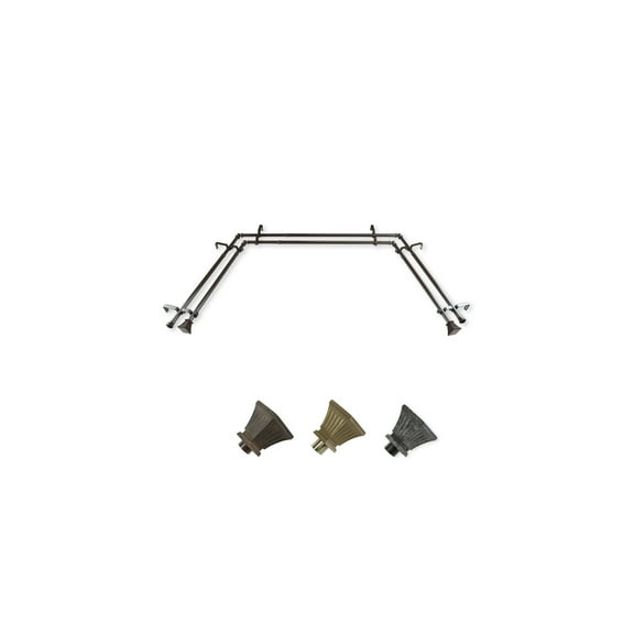 Adjustable Curtain Rods for 3-Part Windows - Telescoping Design, Antique Brass Finish, Bay Window Hardware Set