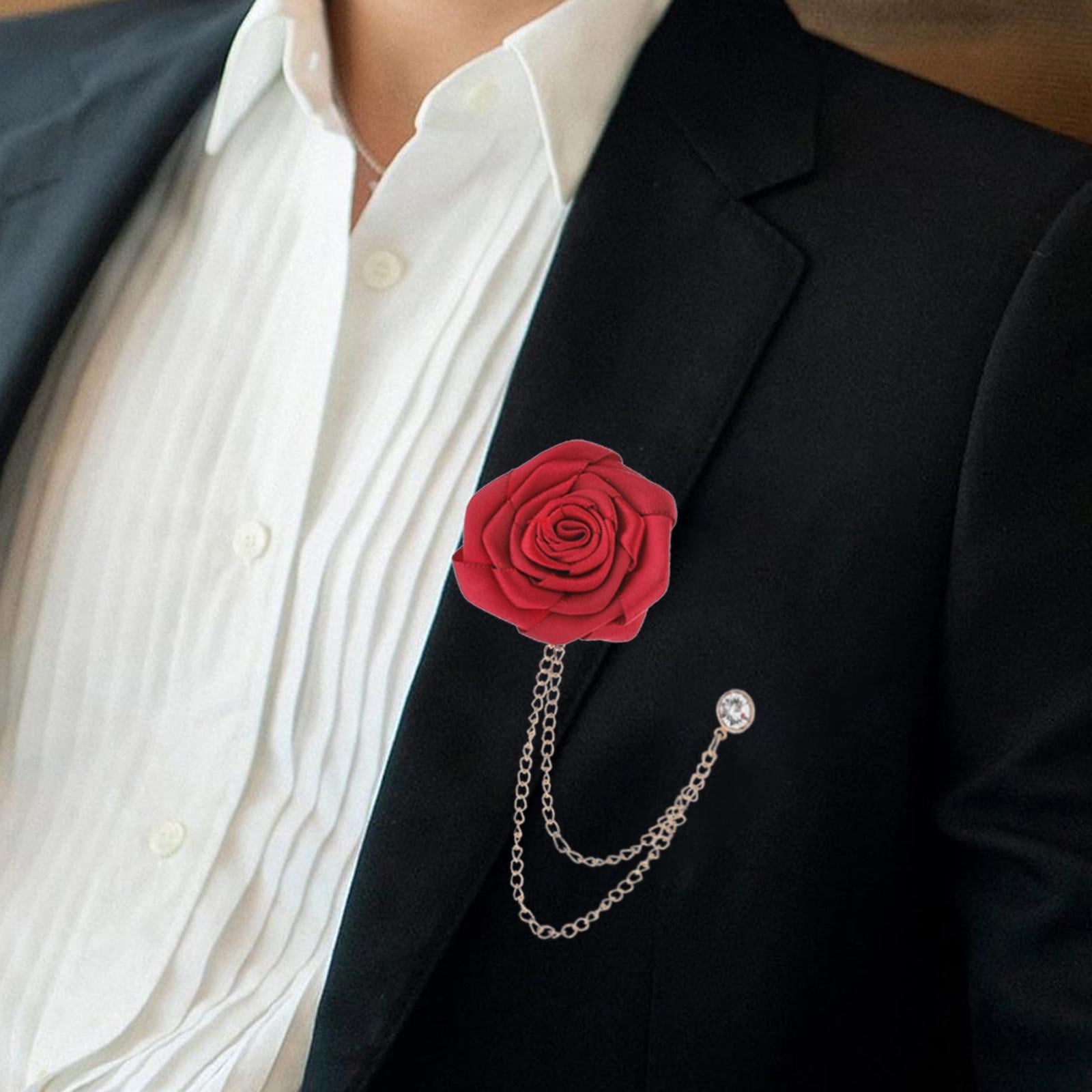 Red Rose Lapel Chain Knot Zircon Suit Brooch With Chain Tuxedo Earrings,  Men's Shirt Collar Pin Wedding Groomsman Accessories - Temu