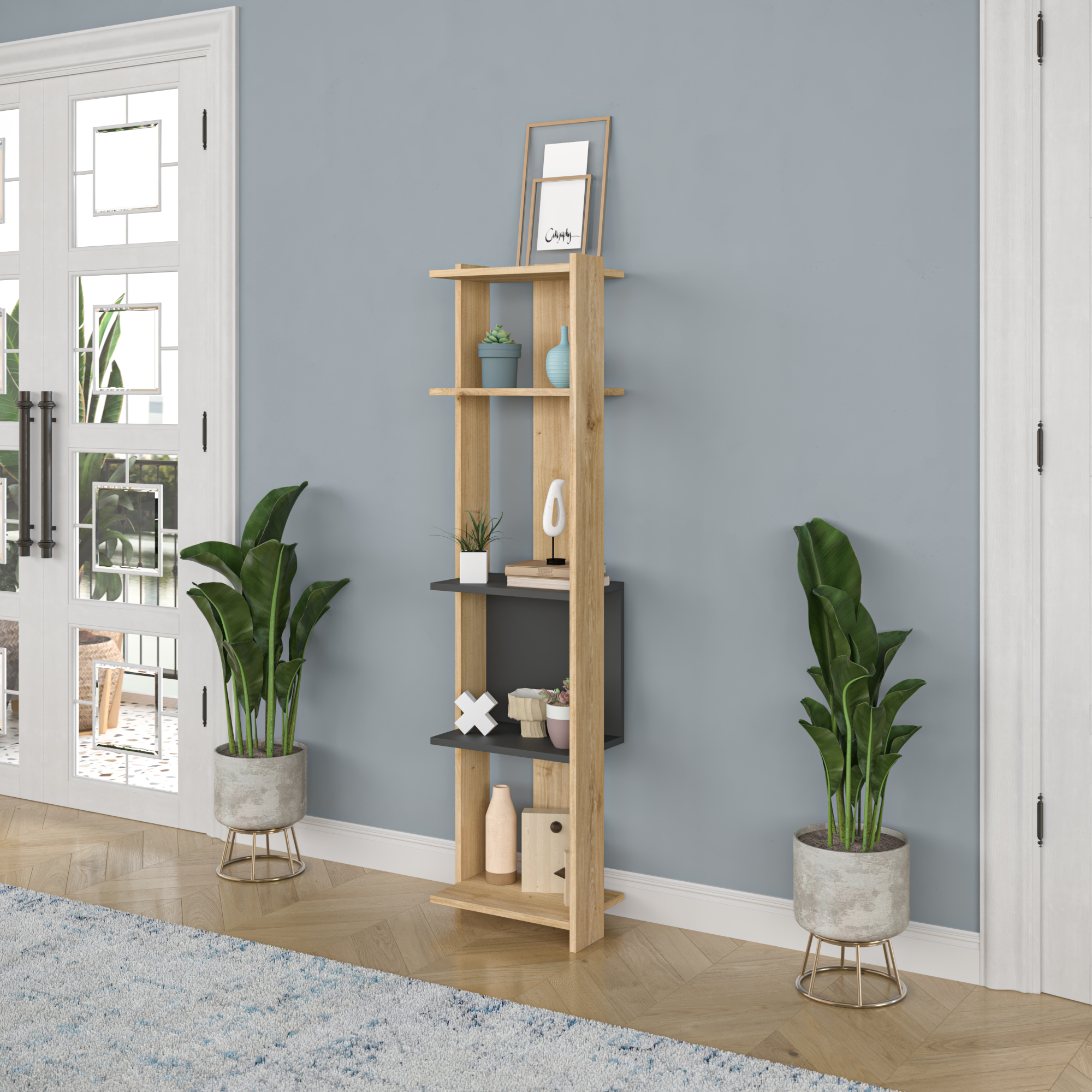 Ada Home Decor Abis 4 Tier Bookcase, Anthracite/Oak