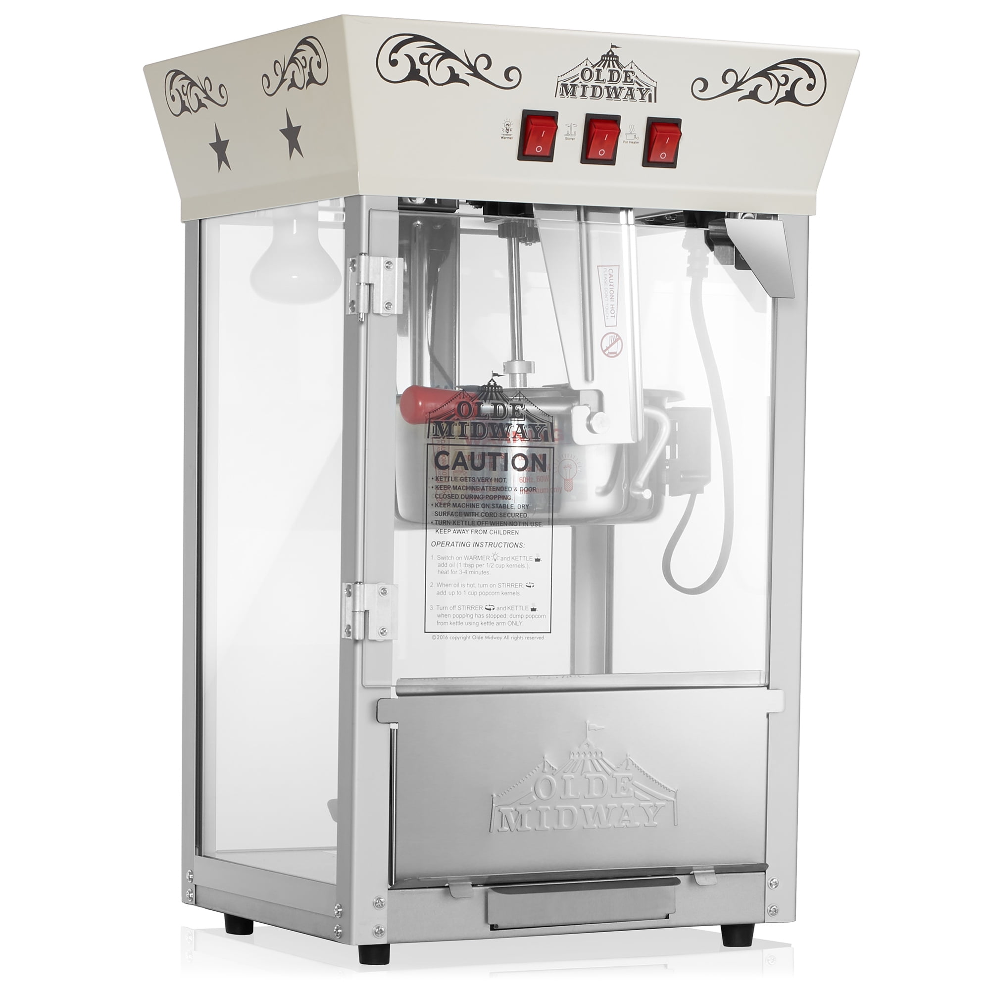 Olde Midway Movie TheaterStyle Popcorn Machine with 8 oz Kettle, Cream