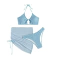 thumbnail image 3 of 3 Pcs/Set Women Bikini Set Sexy Halter Neck Drawstring Backless Pleated Beach Skirt Set Beachwear, 3 of 3