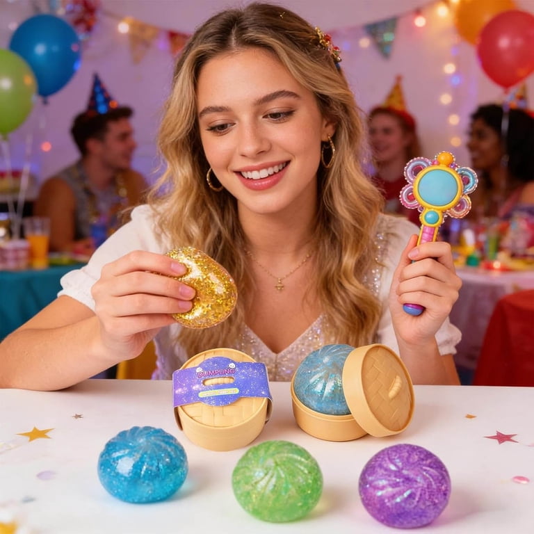 Set De 4 Bolas Anti-estrés De Dumpling Con Purpurina – Juguetes Sensoriales De Cambio De Color, Regalo Para Adultos Y Niños