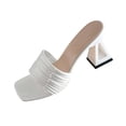 thumbnail image 3 of Gpaecead Women Metallic Ribbed Strap Chunky Heel Mules Square Toe Sparkly Plus Size Spring Summer Party Elegant Shoes,White, 3 of 8