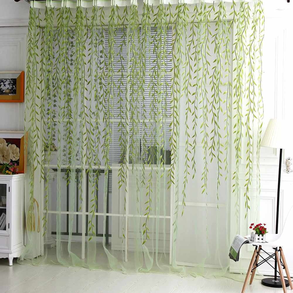 Wicker Voile Sheer Panel Drapes Curtain Leaf Pattern Curtain Home Window Decor 