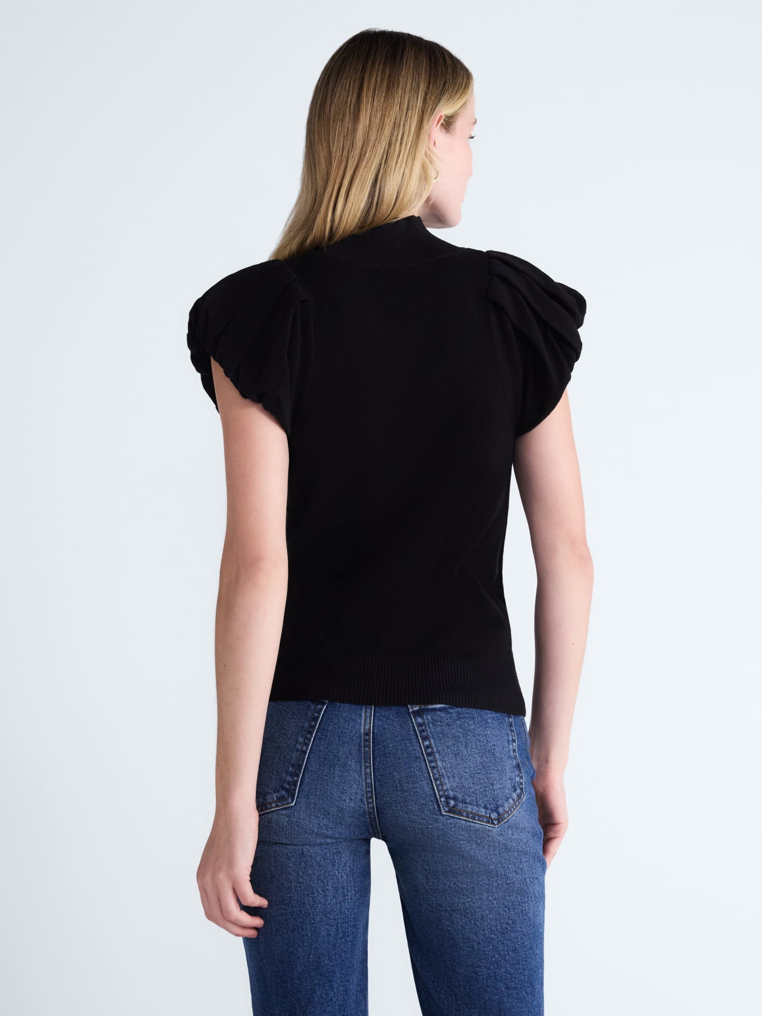 Scoop Women's Mock Neck Top with Bubble Cap Sleeves, Sizes XS-XXL
