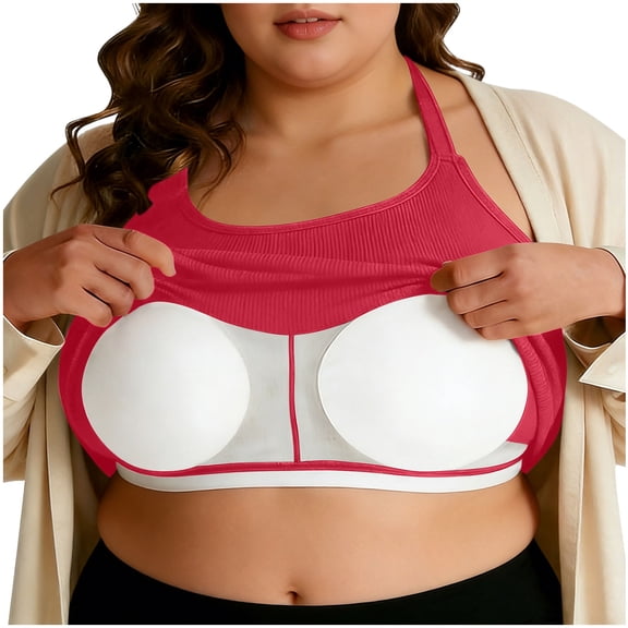 Staron Plus Size Built-In Bra Racerback Tank Top for Women Nursing Maternity Activewear Casual Round Neck Sleeveless Stretchy with Removable Pads, Red 3XL