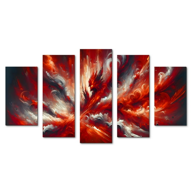 Cuadro decorativo para sala, recamara, Abstracto remolinos y explosiones de fuego, elegante, moderno, minimalista, Set de 5 piezas