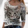 thumbnail image 2 of IROINID T-Shirts à Manches Longues Réduits pour Femmes, Col Rond Imprimé, Blouse d'Automne, Pull-Over, Gris, 2 of 5