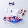 thumbnail image 2 of mgoYE 4th of July Baby Girl Birthday Outfit American Flag Romper+Ruffle Tulle Skirt+Headband+Shoes Independence Day 4pcs Set(Blue,6-12 Months), 2 of 4