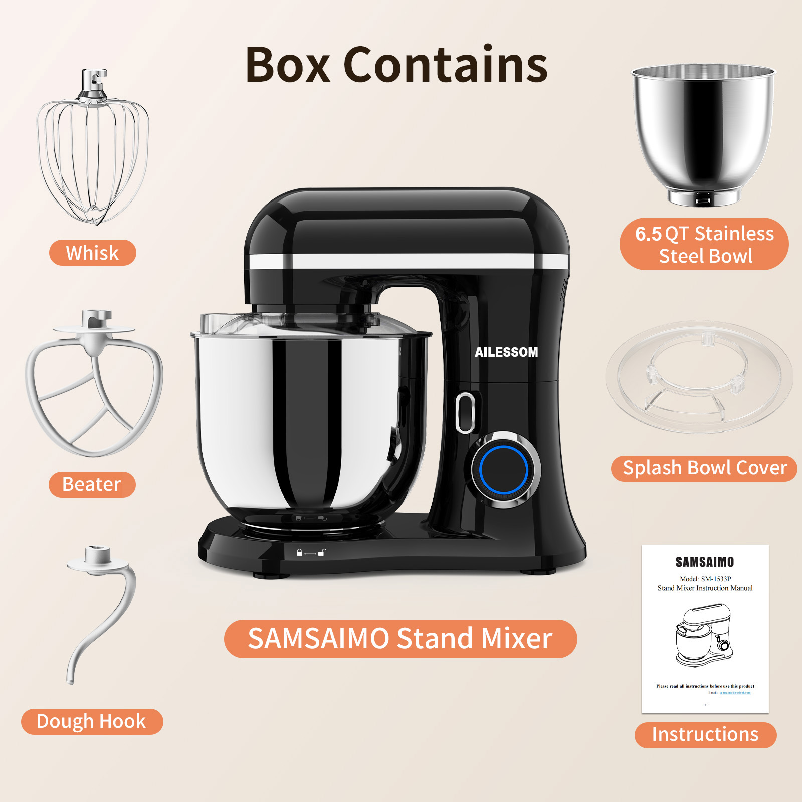 Ailessom 660W Electric Stand Mixer, 6.5 Qt photo 4