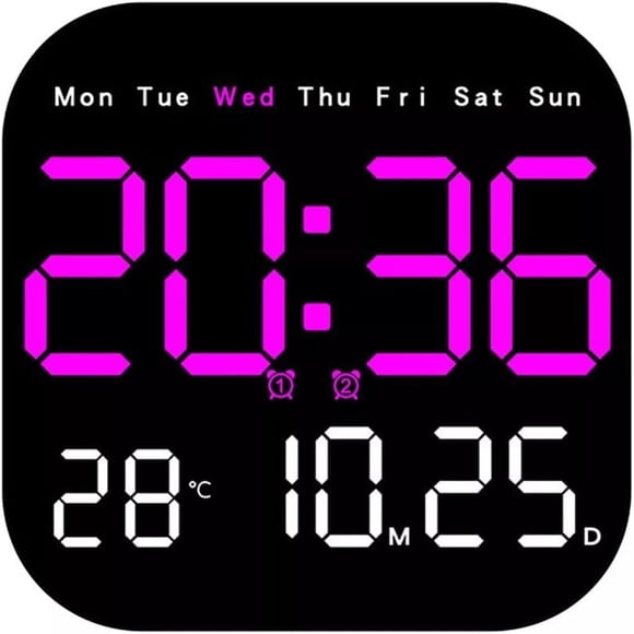 Reloj de pared digital, reloj despertador de visualización grande con control remoto, reloj digital con luz nocturna, fecha semana, temperatura para recámara (rosa)