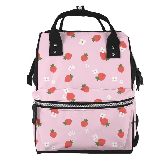 Disketp Strawberry Floral Mochila de Pañales de Gran Capacidad con Múltiples Bolsillos, Mochila de Viaje Multifuncional para Bebé, Unisex, Moderna y Resistente