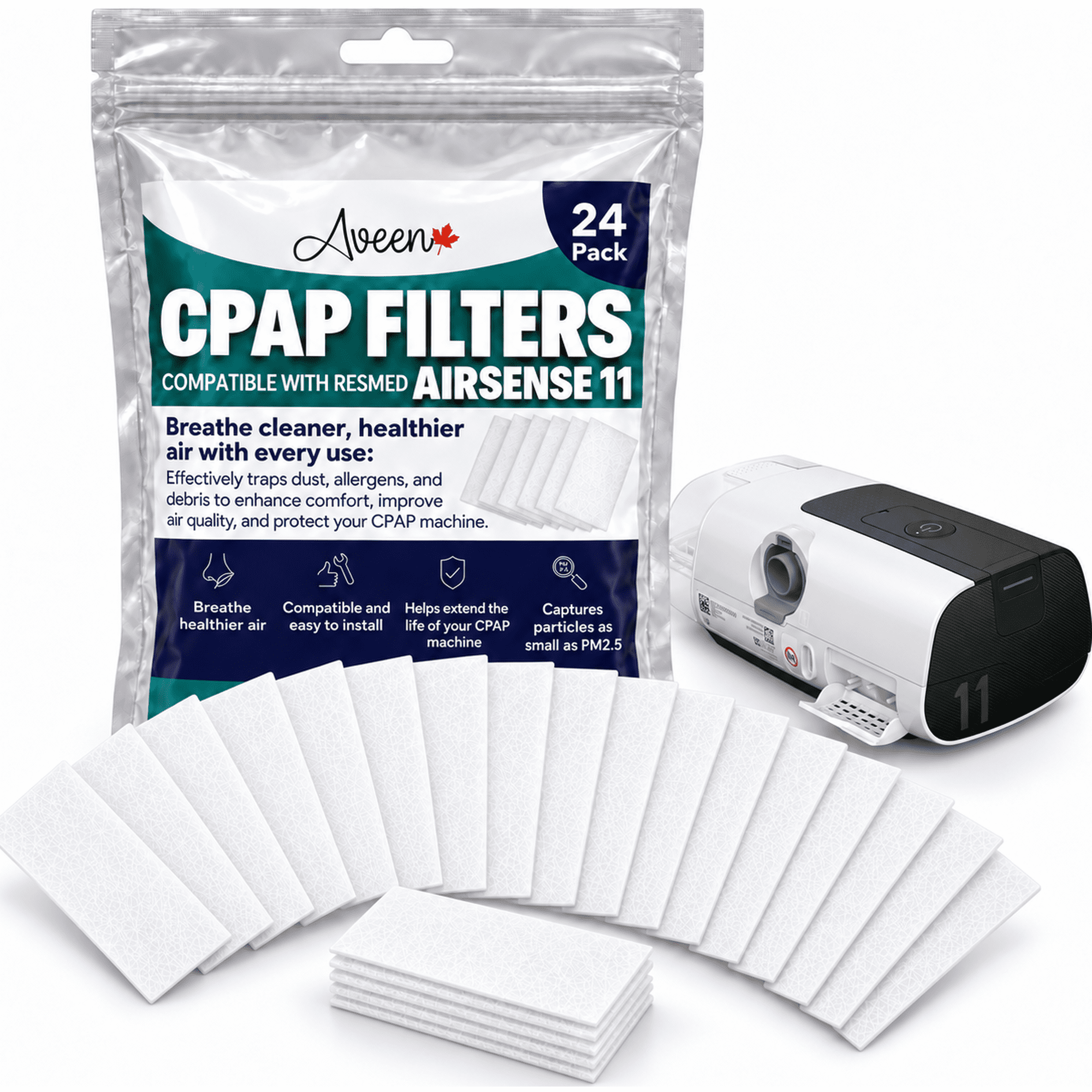 24-Pack CPAP Filters – Compatible with ResMed AirSense 11 – Disposable Filters for CPAP Machines – Improves Airflow and Helps Maintain Device Performance