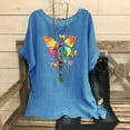 thumbnail image 2 of lcziwo Womens Summer Cotton Linen Beach Tops Fashion Butterfly Print Tunic Tees Loose Casual Crewneck Short Sleeve Flowy Blouses Today Prime Sales Blue S, 2 of 8