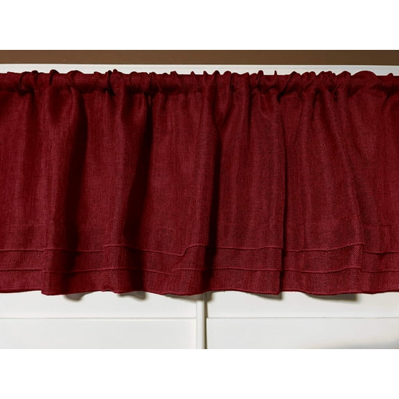 faux burlap window valance 58 wide burgundy with pleated ruffles