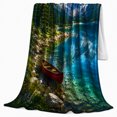 thumbnail image 2 of Majestic Mountain Lake Canoe Painting Peaceful Wilderness Scenery, Peaceful Mountain Lake Scene, Warm Flannel Blanket for Cabin and Lodge, Outdoor Lovers Camping Gift, Rustic Home Decor, 2 of 9