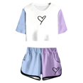 thumbnail image 1 of PMVFHDE Tenues & Ensemble pour Filles Ensemble d'Été Imprimé Manches Courtes Haut et Shorts Mignon Col Rond Poche Tenue Décontractée pour Ados et Juniors Léger et Confortable Violet, 6-7 Ans, 1 of 5