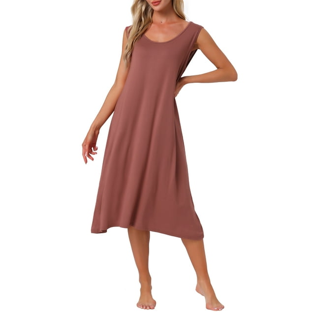 Camisón de algodón para mujer sin mangas, vestido largo de pijama, camiseta de cuello redondo, pijamas de salón, camisa de noche M roja