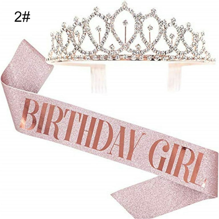 Cuteam Funny Birthday Girl Faux Leather Cloth Sash Rhinestone Tiara Set Party Supplies