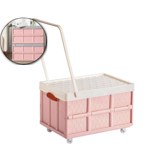 VQPeo Clothes Storage Organizer Rolling Storage Box on Wheels Practical Folding Bins, Plastic Tote Storage Box Container Stackable Folding Utility Crates for Clothes Books Snack