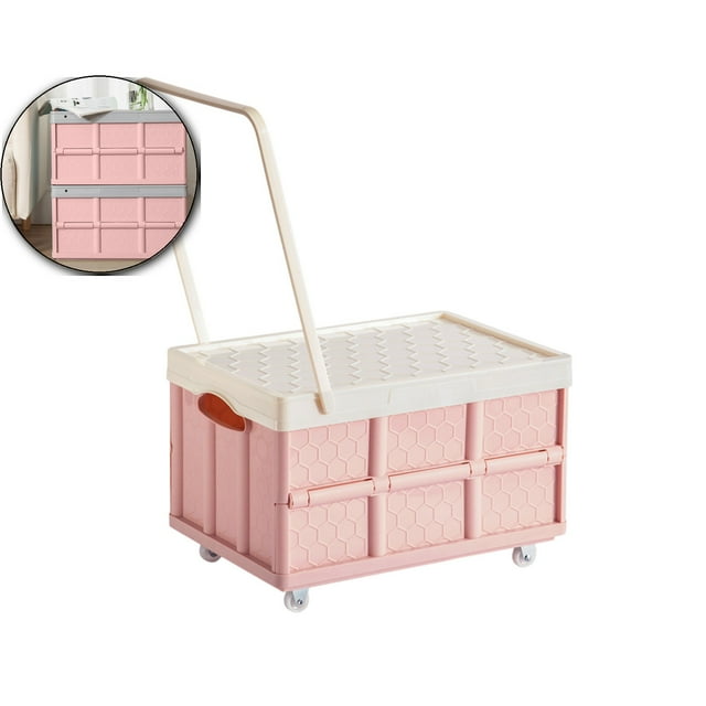 Dvruxg Clothes Storage Organizer Rolling Storage Box on Wheels Practical Folding Bins, Plastic Tote Storage Box Container Stackable Folding Utility Crates for Clothes Books Snack
