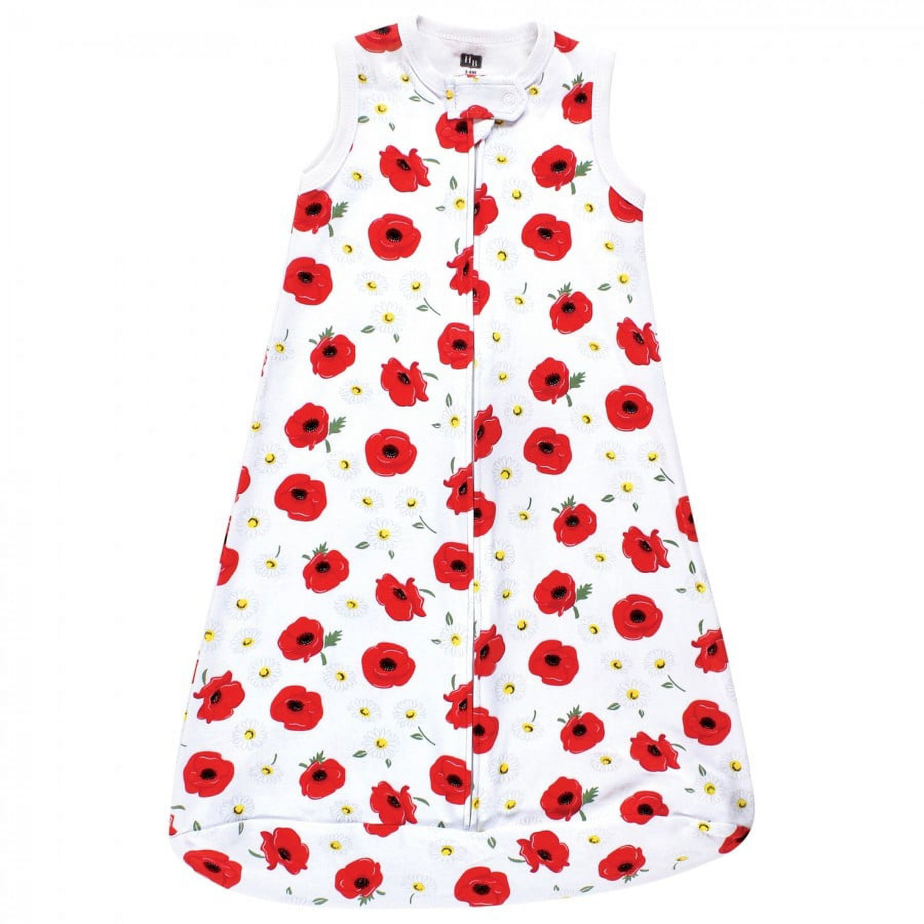Hudson Baby Infant Girl Interlock Cotton Sleeveless Sleeping Bag, Poppy Daisy, 0-3 Months