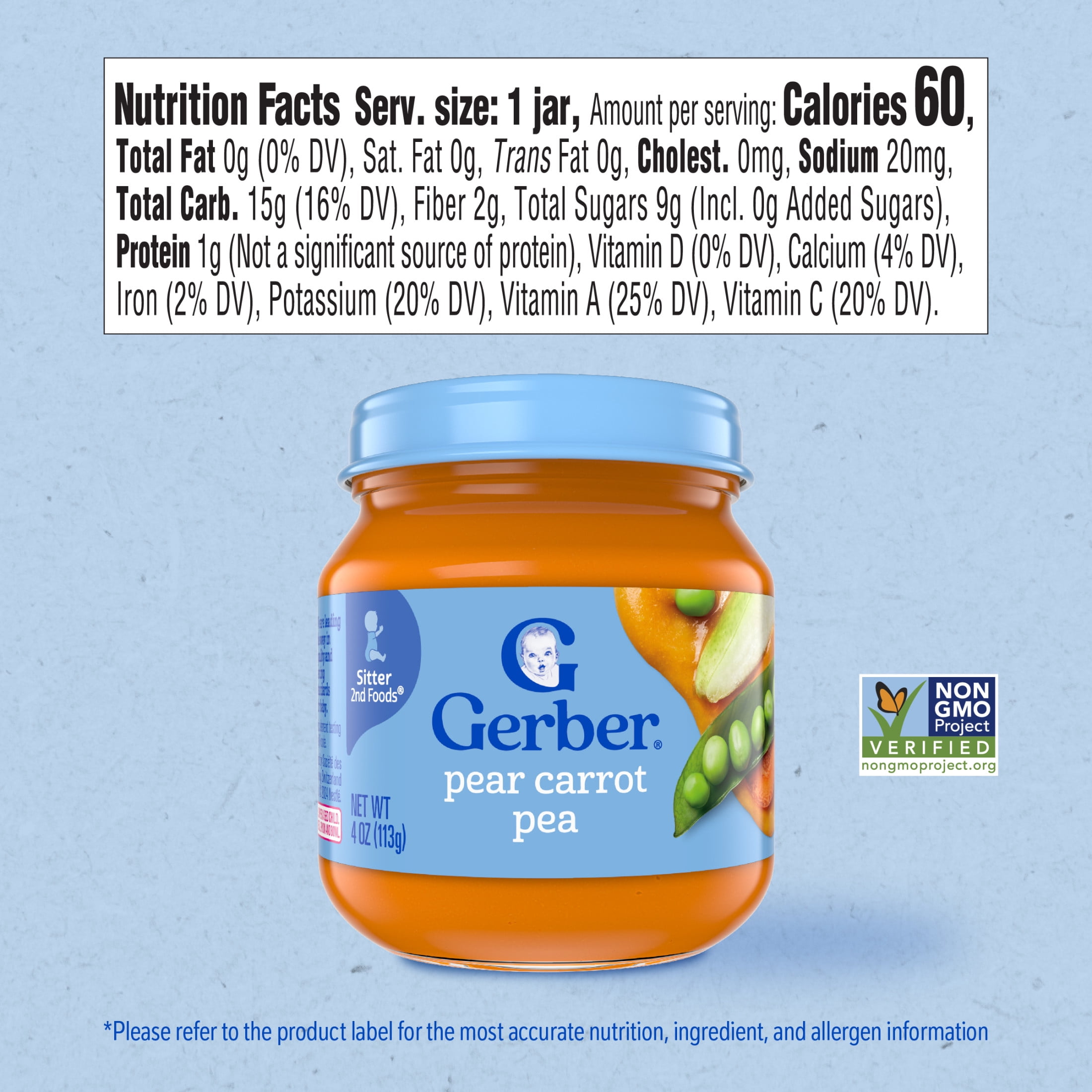 (6 pack) Gerber 2nd Foods Natural for Baby Baby Food, Pear Carrot Pea, 4 oz Jar