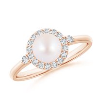 ANGARA Japanese Akoya Cultured Pearl Halo Engagement Ring in 14K Rose Gold for Women | June Birthstone, Birthday, Anniversary, Jewelry Gift for Women | Pearl Ring