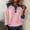 Pink, variant on YHAJDS Long Sleeve Shirts Women Solid Color Denim Panel Turn Down Collar Top