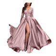 thumbnail image 1 of ZHAOCHENG Vestidos de baile, vestidos de noche, vestidos de fiesta con cuello en V, mangas 3/4, faldas largas, 1 of 5