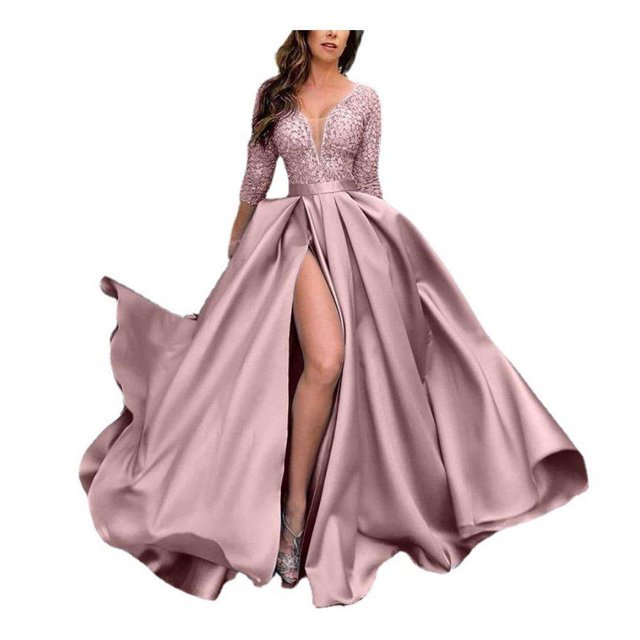 ZHAOCHENG Vestidos de baile, vestidos de noche, vestidos de fiesta con cuello en V, mangas 3/4, faldas largas