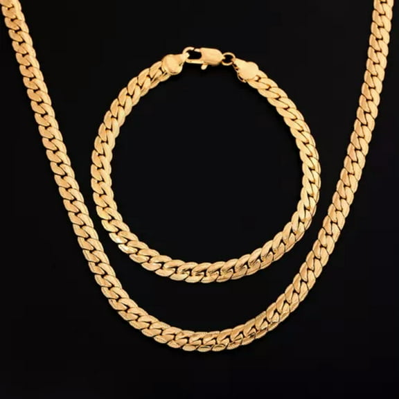 GKNET Women Men's 18K Gold Plated 5MM Flat Snake Chain Necklace Bracelet Delicate Jewelry Sets-24inch