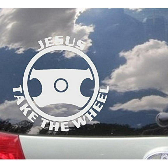 Decal ~ JESUS TAKE THE WHEEL ~ AUTO DECAL, WALL DECAL 5" X 5"