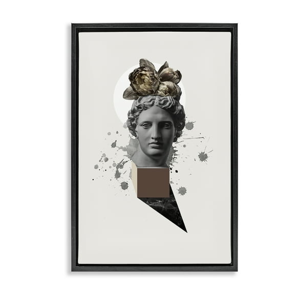 Stupell Industries Modern Statue with Peonies Botanical & Floral Painting Black Floater Framed Canvas Art Print Wall Art, 17 x 25